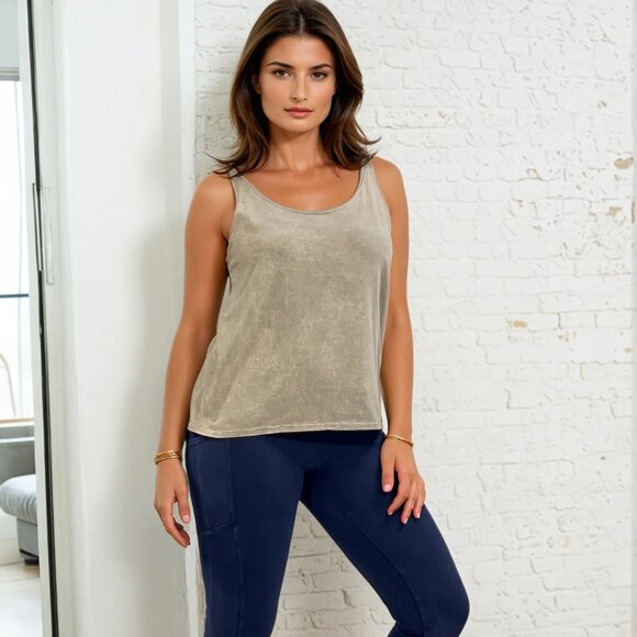Twenty Four Seven Cotton Tank in Stone - Picture 3 of 4